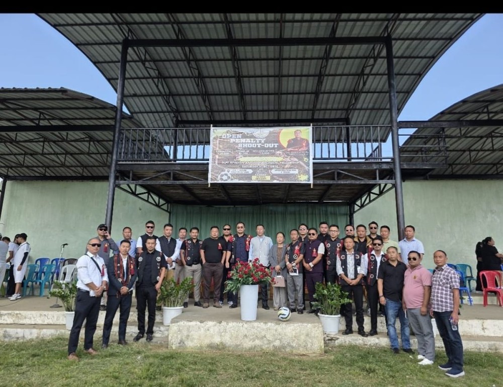 Officials pose for a photo during the SABTF Open Penalty Shootout Tournament organised by SABAK Pughoboto at Pughoboto Local Ground on October 17.